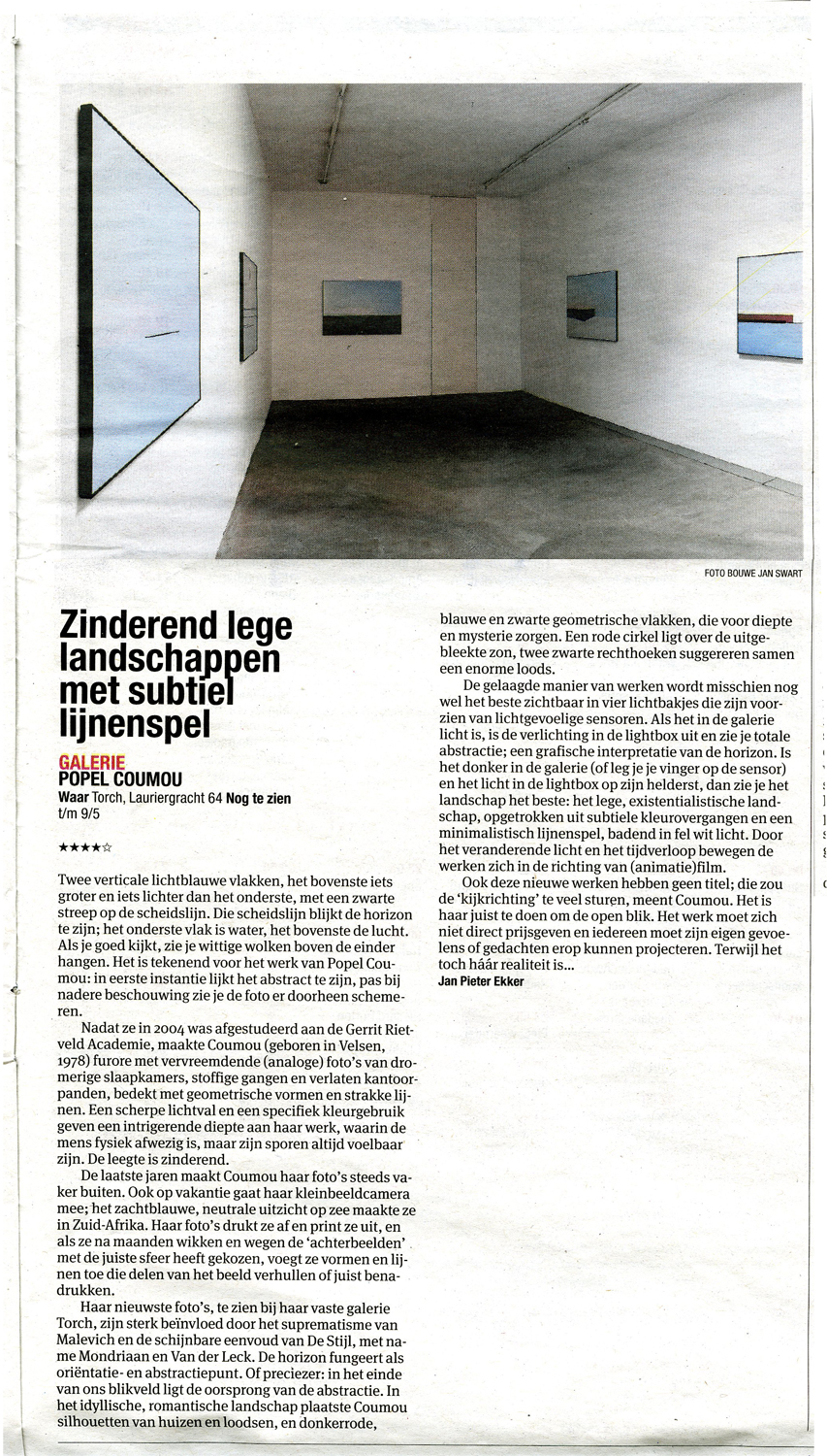 Het Parool May 1st 2015 By Jan Pieter Ekker 4 start rating about my show in TORCH Gallery